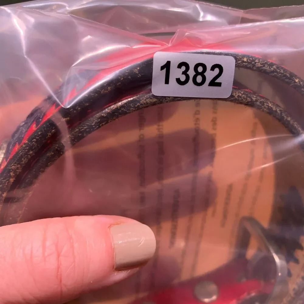 Vintage Womens Leather Belt Sz 32 Red Navy Fish Stitch Conchos‎ Coastal Boho